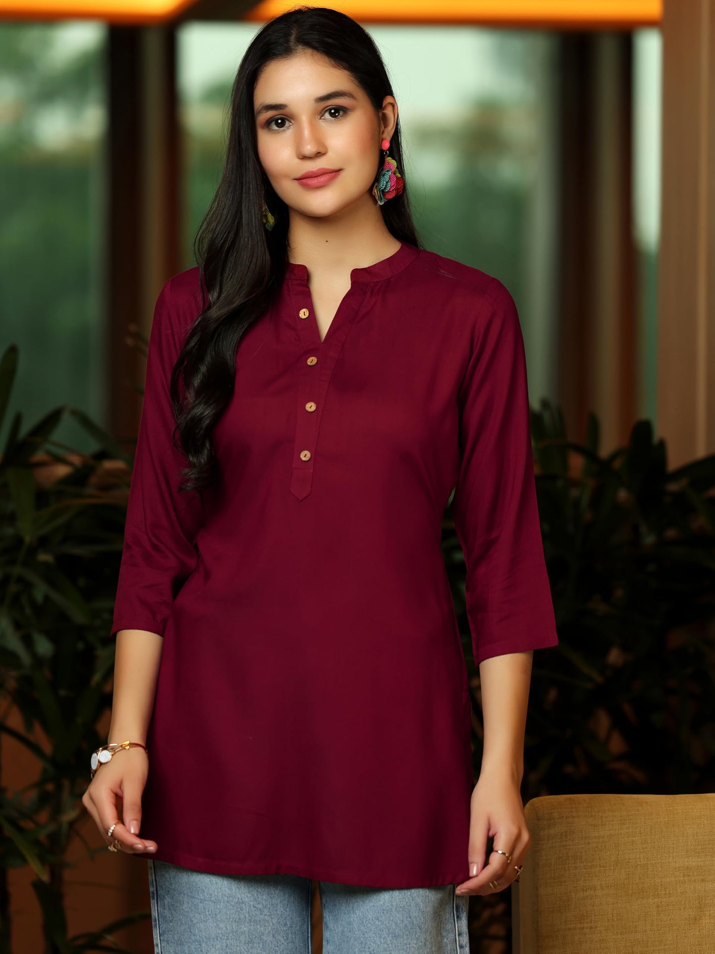 Libas Womens Viscose Rayon Straight Kurtis (29289I_Maroon