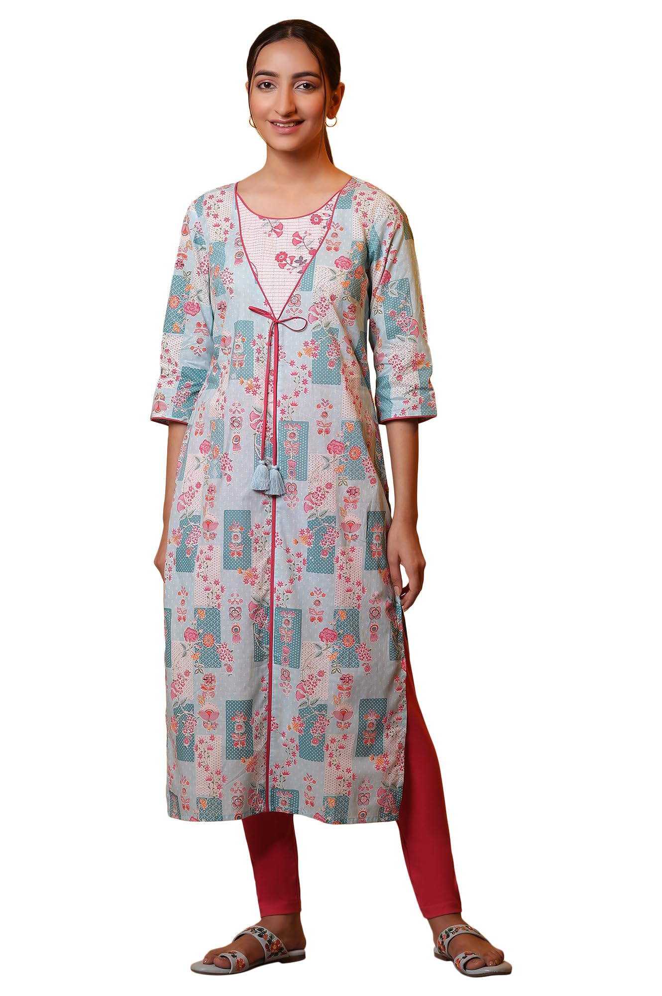 Aurelia Women Floral Print Cotton Straight Kurta_24FEA15152_XS Blue
