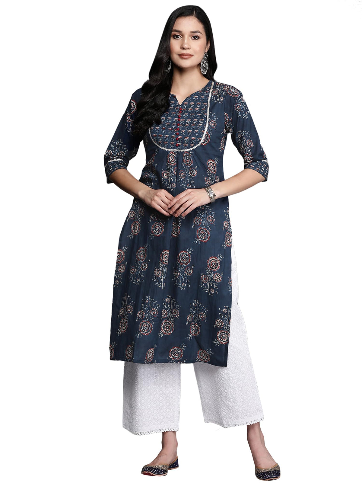 Libas WomenS Cotton Printed Straight Kurta (26190_Blue