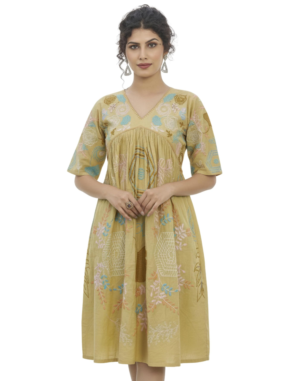 Kesudi WomenS Pure Cotton Heavy Embroidery Musterd Tunic