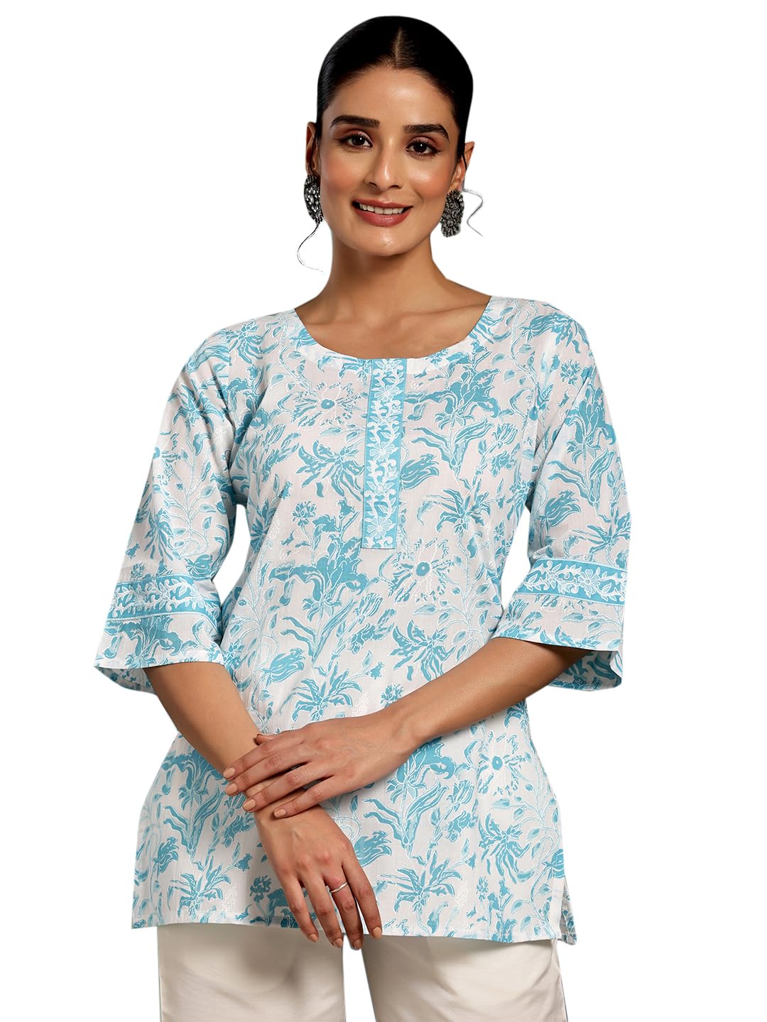 Libas WomenS Pure Cotton Printed Straight Kurtis (26865_White