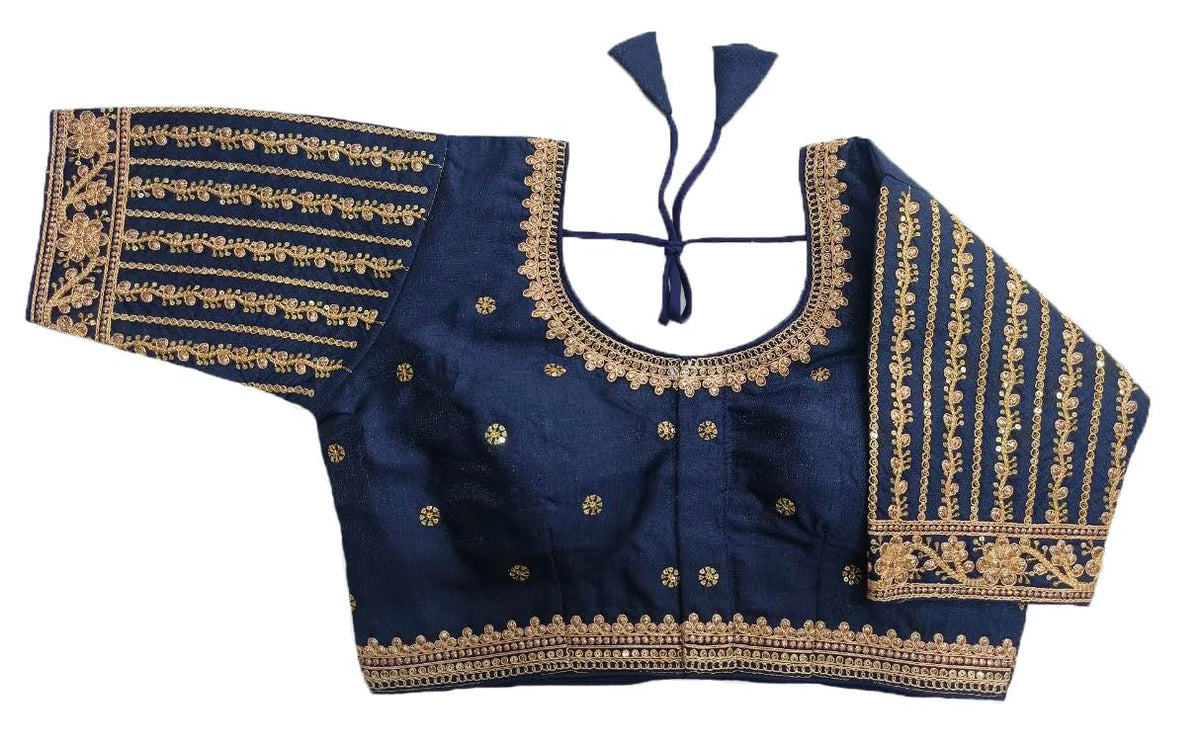 Pujia Mills Womens Readymade Blouse Embroidery Multi Coding Gold Thread Indian Ethnic Designer Stitched Womens Readymade Saree