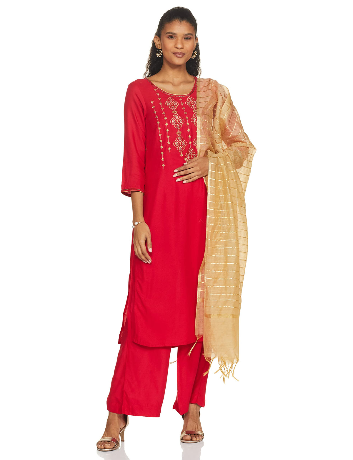 Aurelia Geometric Printed Maroon Zari Embroidered Kurta Dupatta Bottomwear