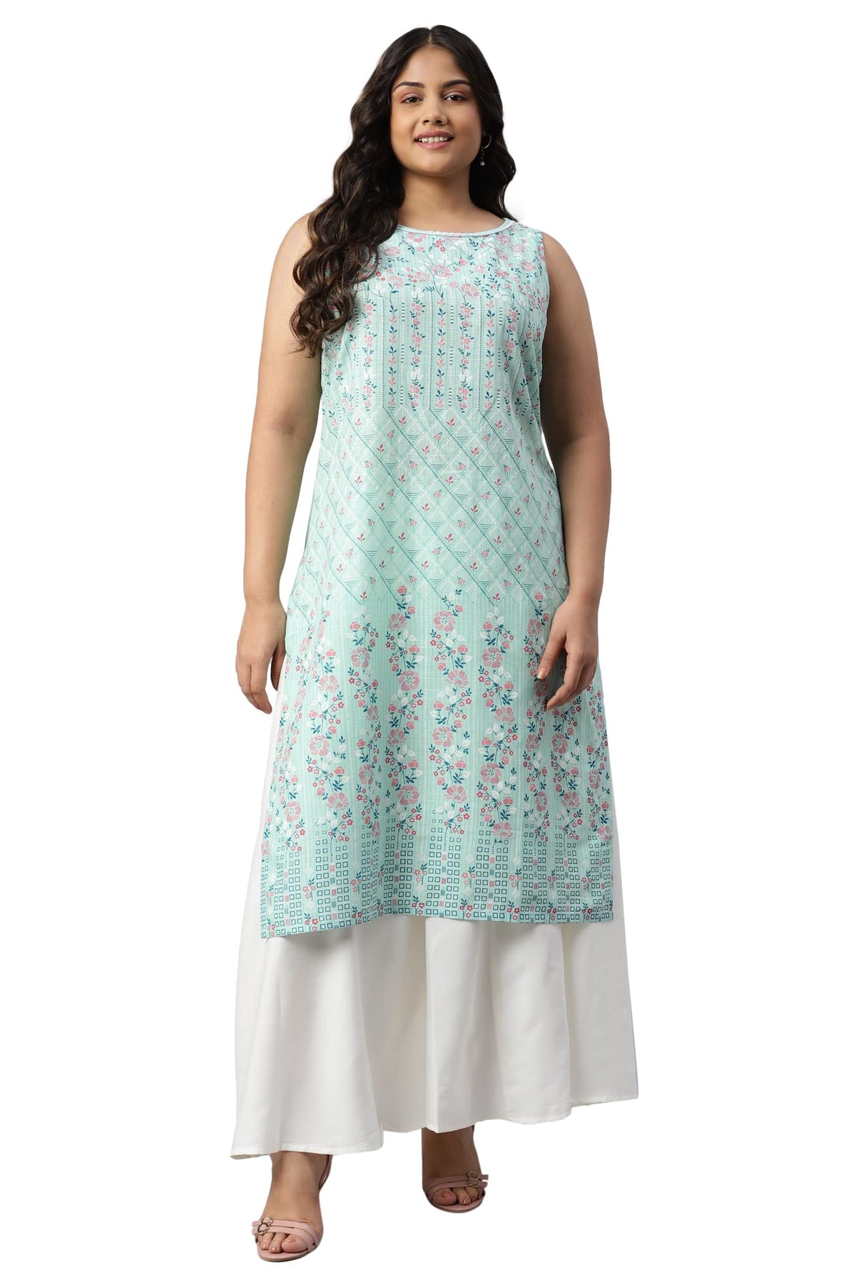 Aurelia Women Sky Blue Cotton Geometric Printed Straight Kurta_22Aua13343P-504094_3Xl