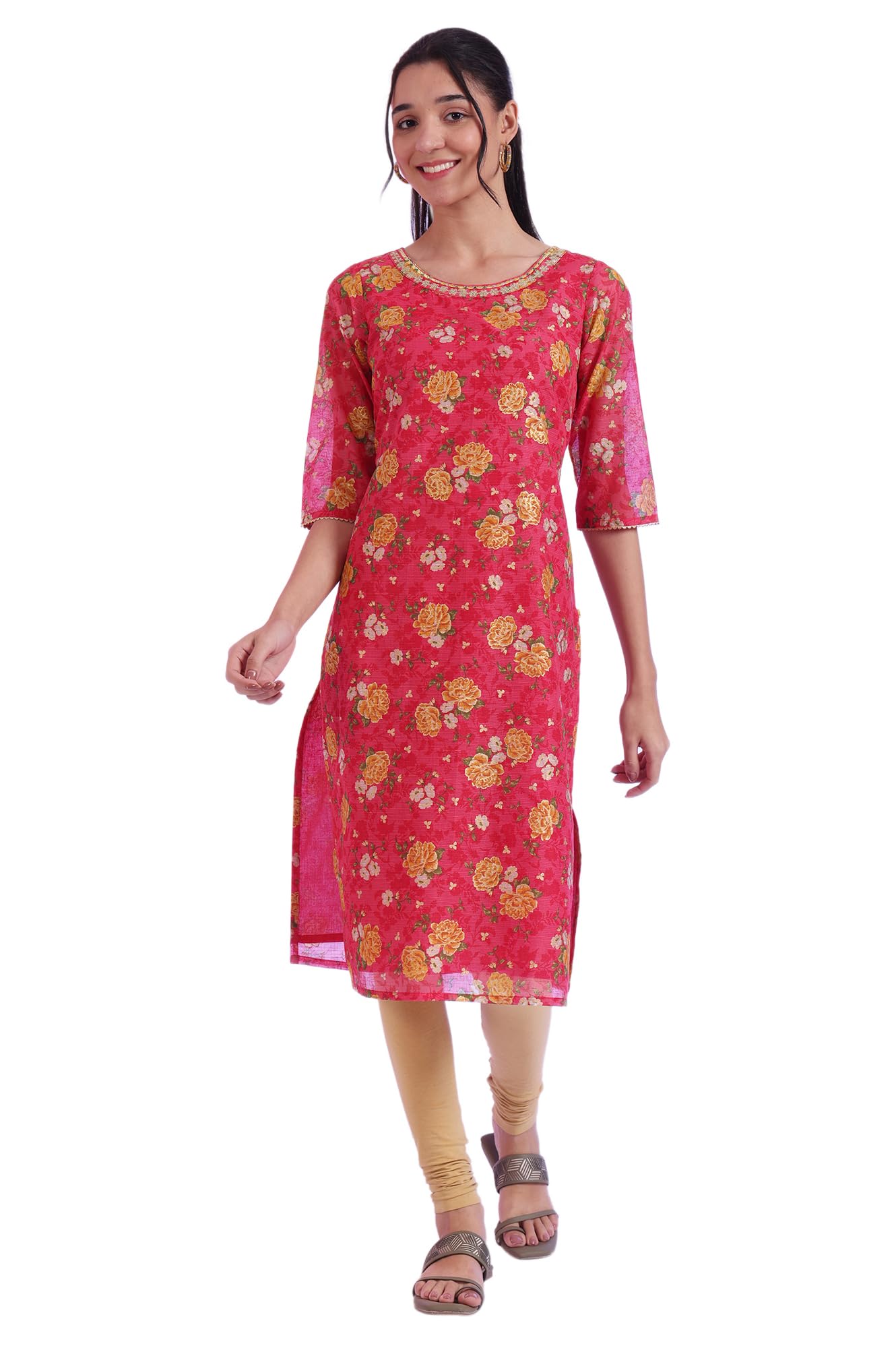 Aurelia Women'S Pink Printed Straight Kurta (Size: 2Xl)-A15659-508912