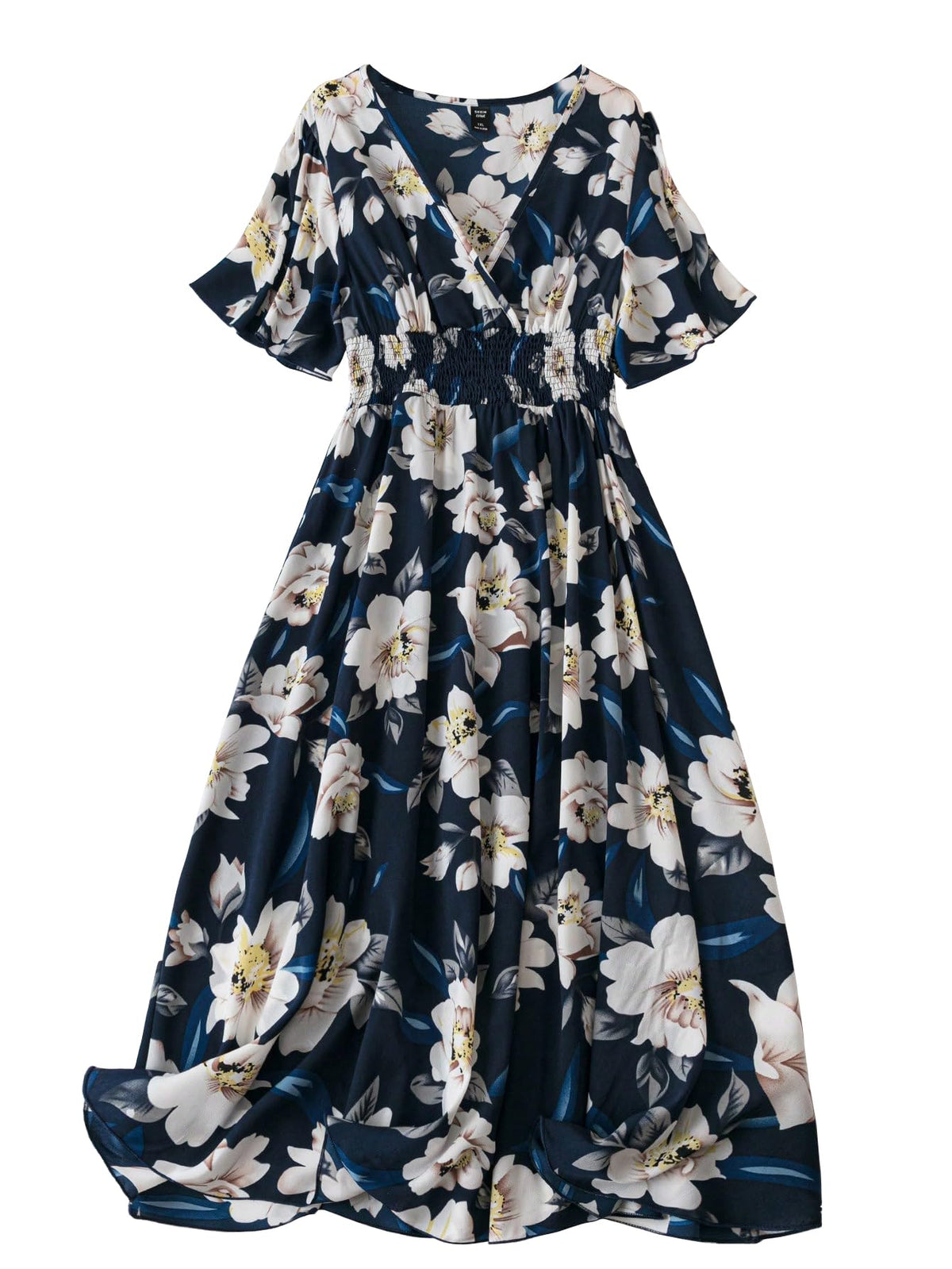 Shasmi Womens & Girls N Blue Floral Print V-Neck Waist-Cinched Dress for Women Midi | One Piece Dress for Women | Beach Dress fo