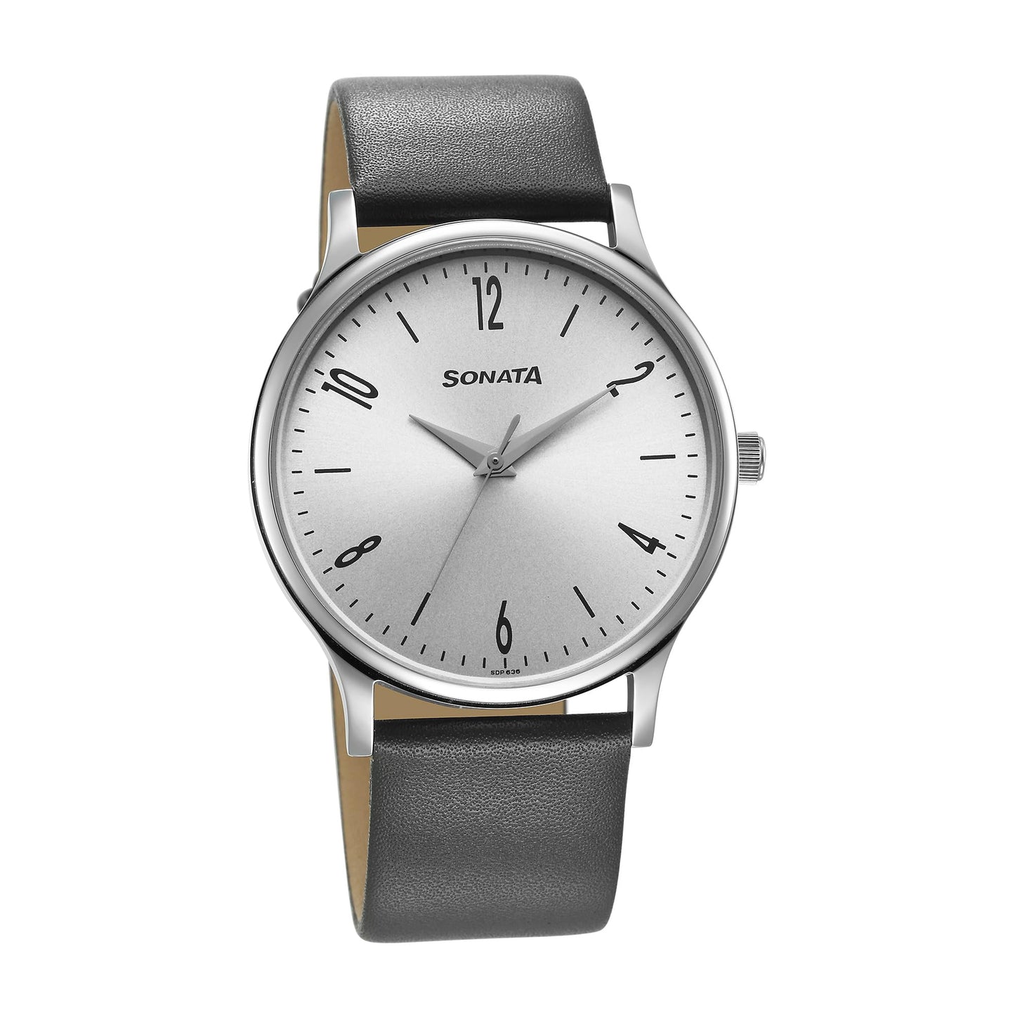 Sonata Aspire Quartz Analog Grey Dial Leather Strap Watch For Men-77105Sl15W, Grey Colour, Classic