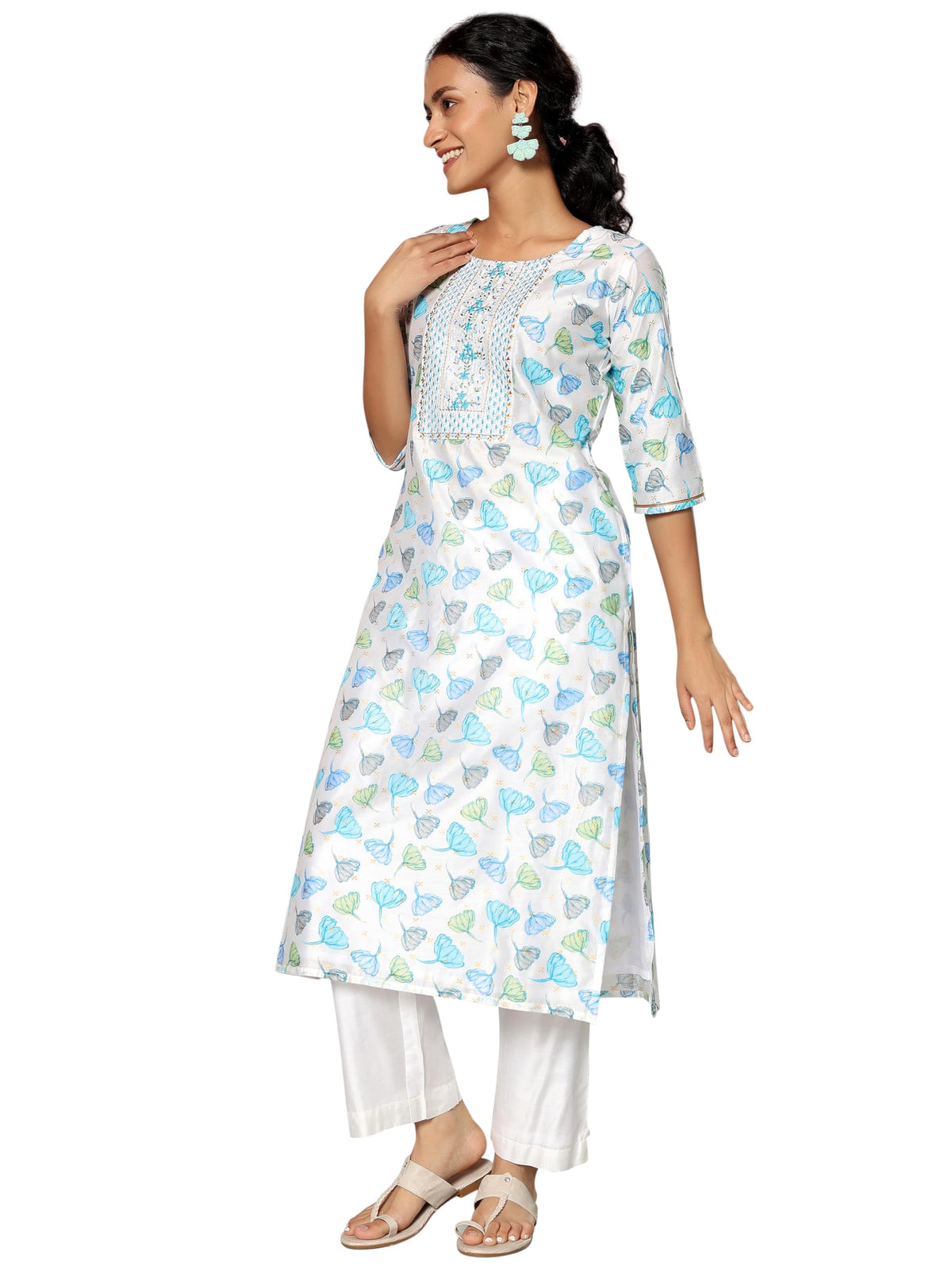 Libas WomenS Silk Blend Printed Kurta Sets (35453_White