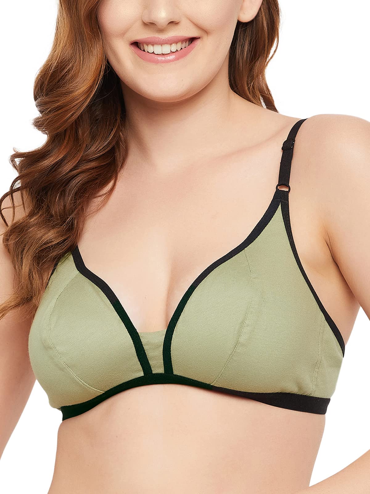 Clovia WomenS Cotton Non-Padded Non-Wired Demi Cup Bra (Br0856B11_Green_32B)