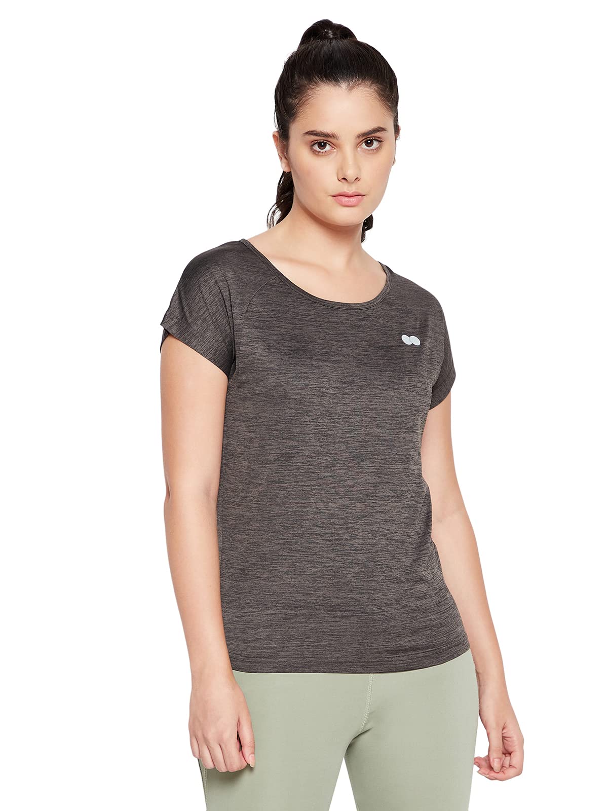 Clovia Womens Comfort Fit Activewear Short Sleeves Sports T-Shirt (AT0170P05_Grey_M)
