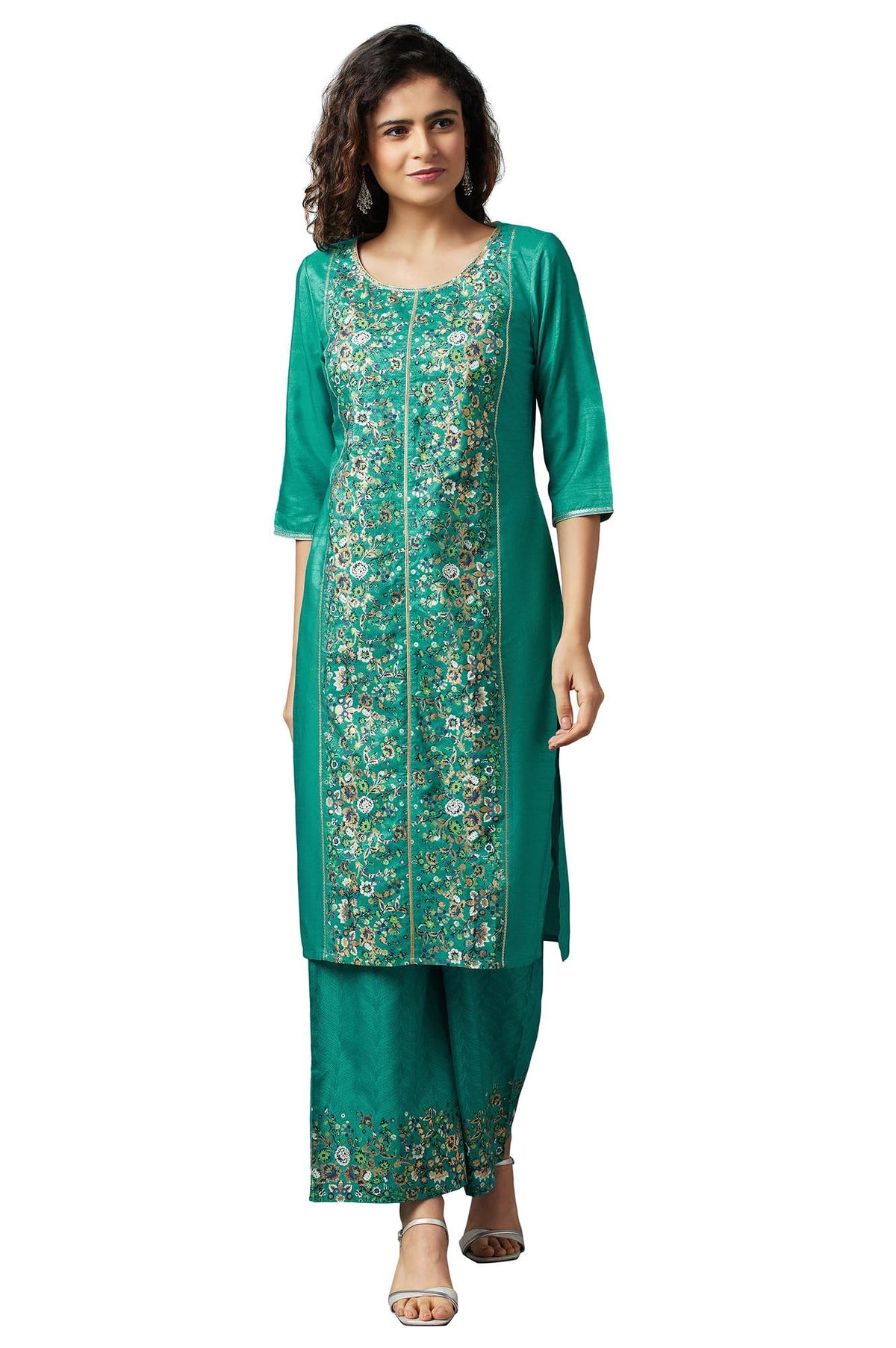 Aurelia Green Ethnic Festive Kurta And Palazzo Set