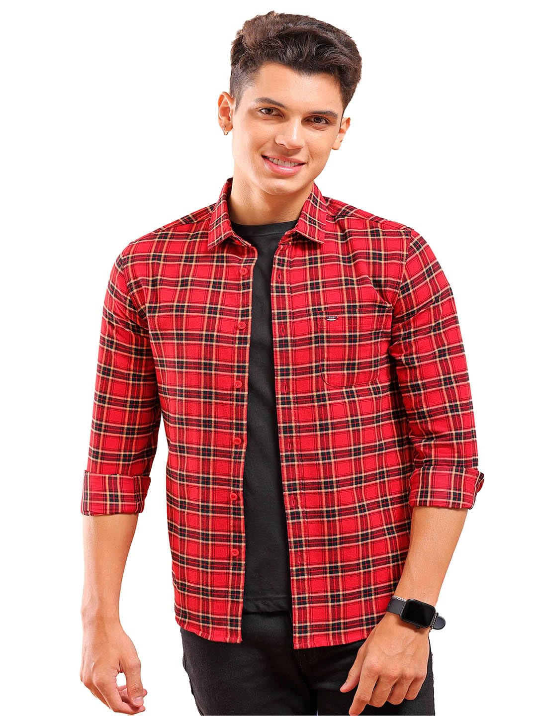 The Indian Garage Co Mens Slim Fit Shirt (1223-SHBCYD-08-03_Red
