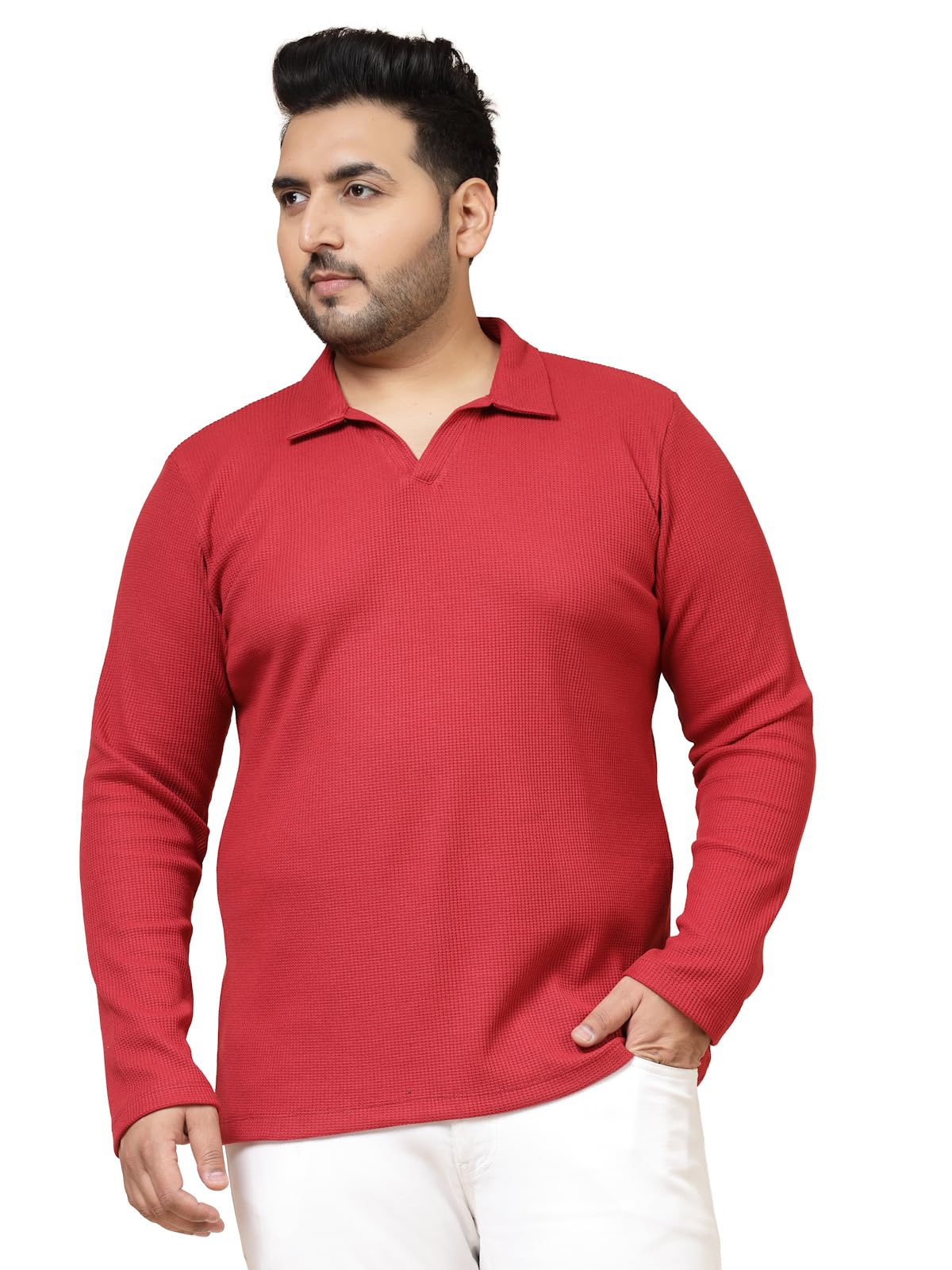 Rigo Plus Size T-Shirt for Men | Full Sleeve Plus Size T-Shirt | Casual Wear Solid T-Shirts for Man | Slim Fit, Collar T-Shirts
