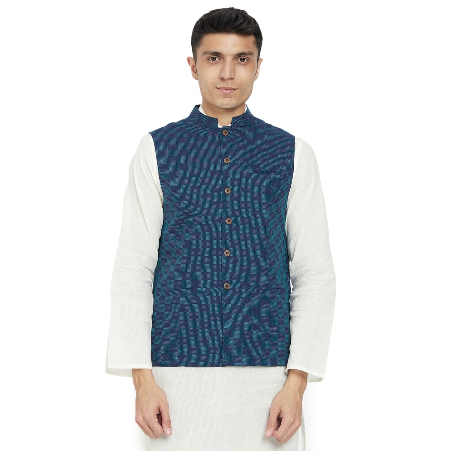 Fabindia Men Nagari Dobby Nehru Jacket Cotton_Xs
