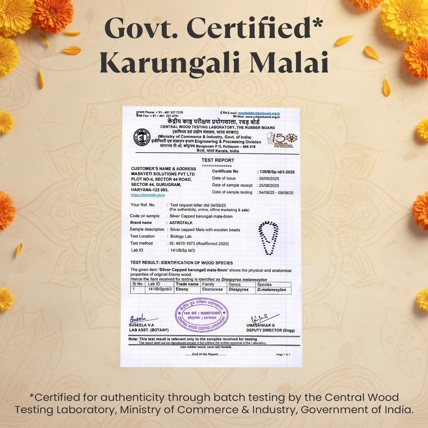 Astrotalk Silver Capped Karungali Malai 6 mm (54+1 Beads) | Karungali Mala Original for Lord Murugan Blessings | Evil Eye Protection & Mangal Dosh | Ideal for Puja & Gift items