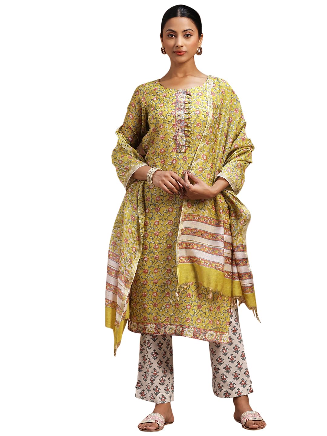 Libas WomenS Cotton Kurta Set (36665O_Yellow