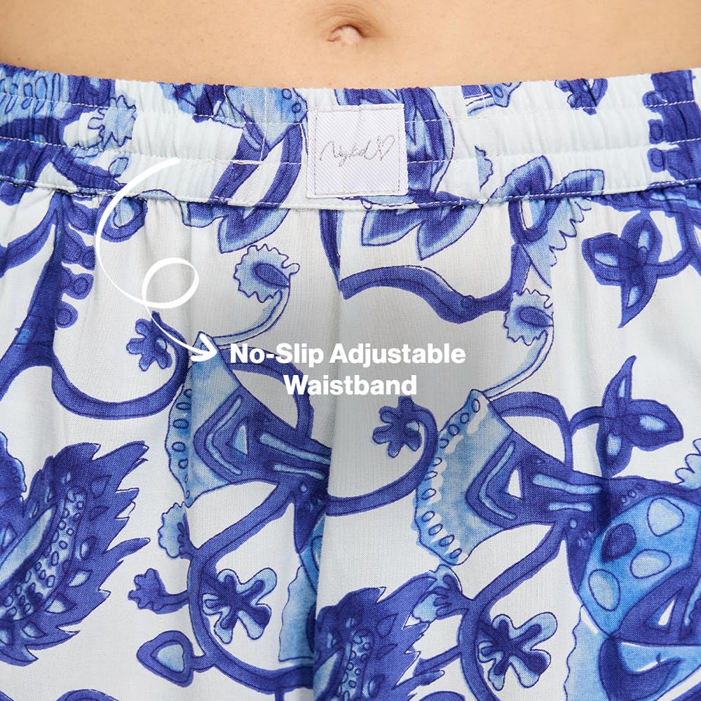 Nykd (Nys930 Printed Rayon Coords Night Suit For Women | Relaxed Fit V Neck Top With Non Slip Adjustable Waistband Shorts | Perf