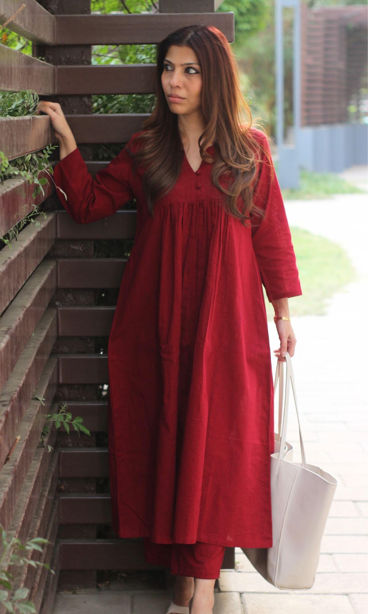 GoSriKi Ethnic Kurta Palazzo Set for Women, Medium, Red, Model ANVI RED-GS, Elegant Rayon Viscose, Perfect for Festivals