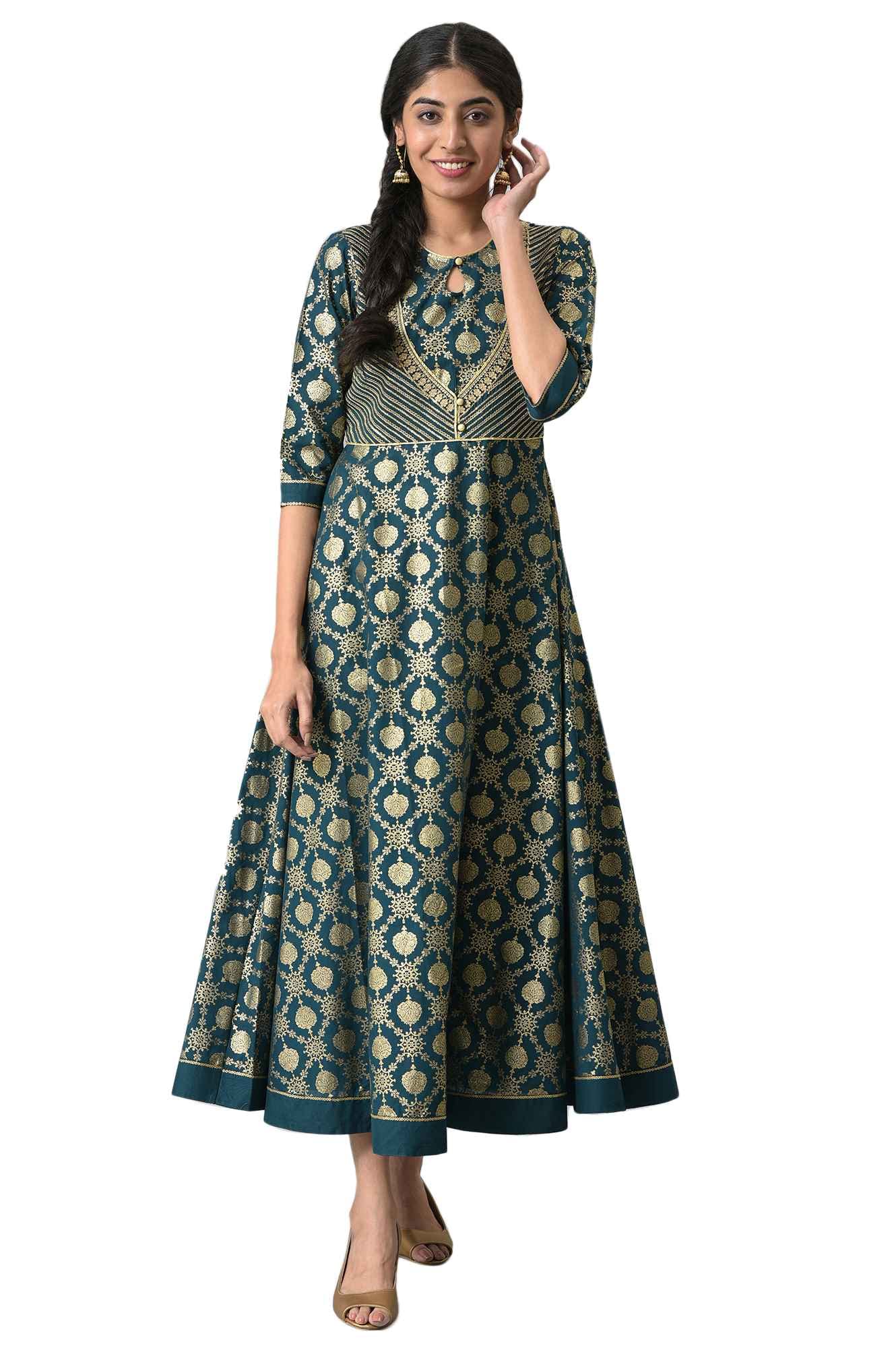 Green Heavy Festive Flared Dress With Mock Embroidered Jacket