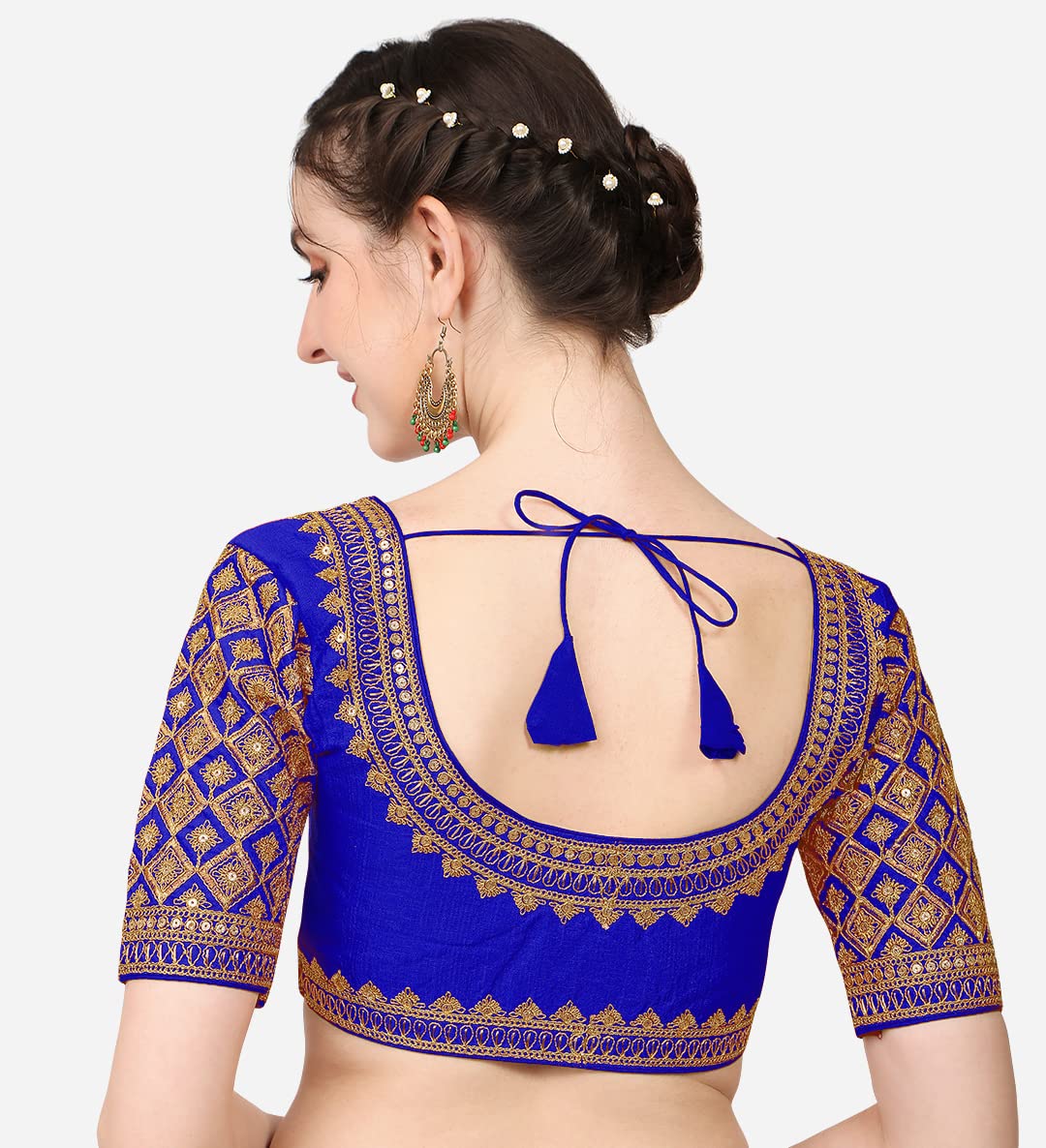 Pujia Mills WomenS Embroidery Handwork Sequence Work Heavy Sleeves Readymade Blouse