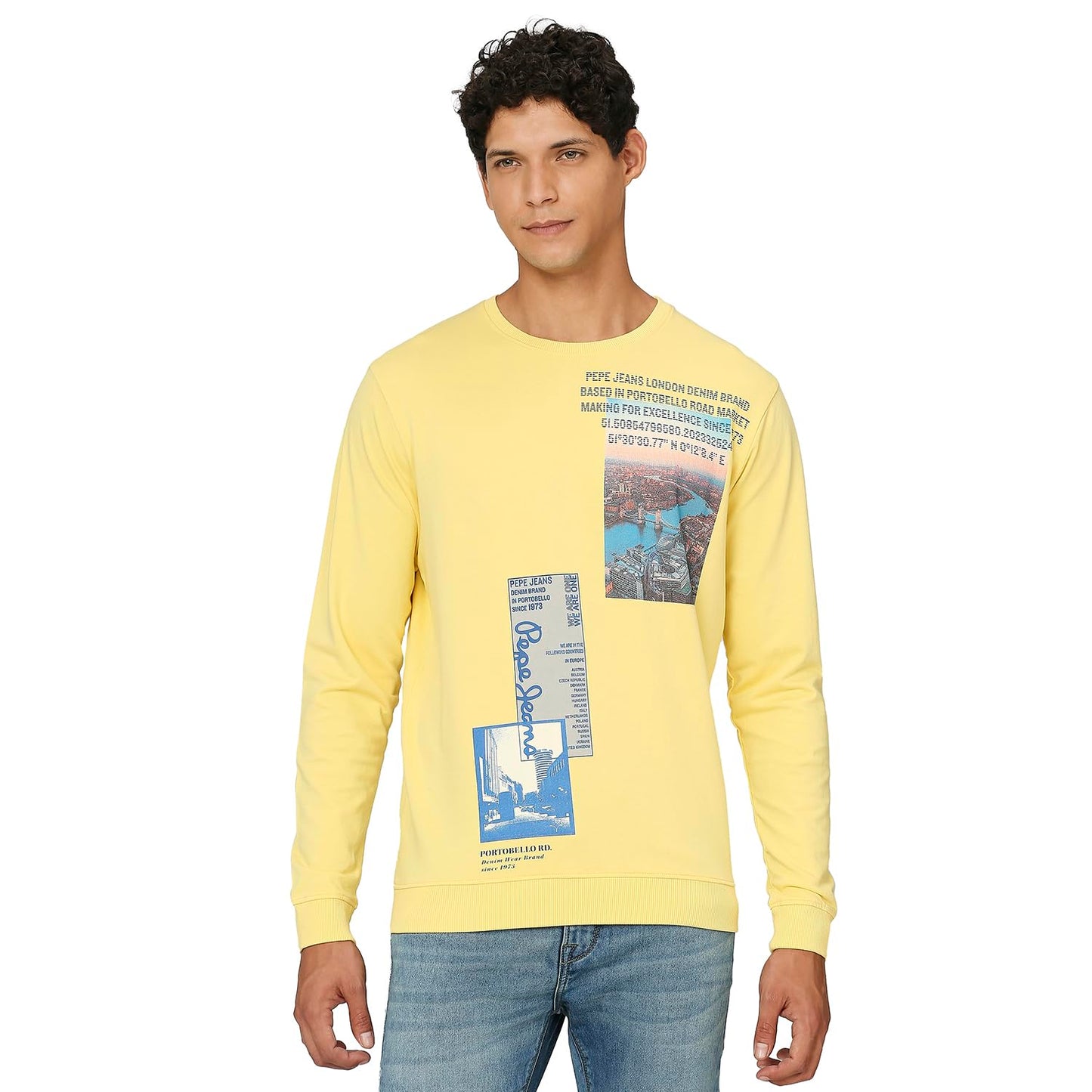 Pepe Jeans MenS Cotton Crew Neck Sweatshirt (Pm582596_Yellow_Pale