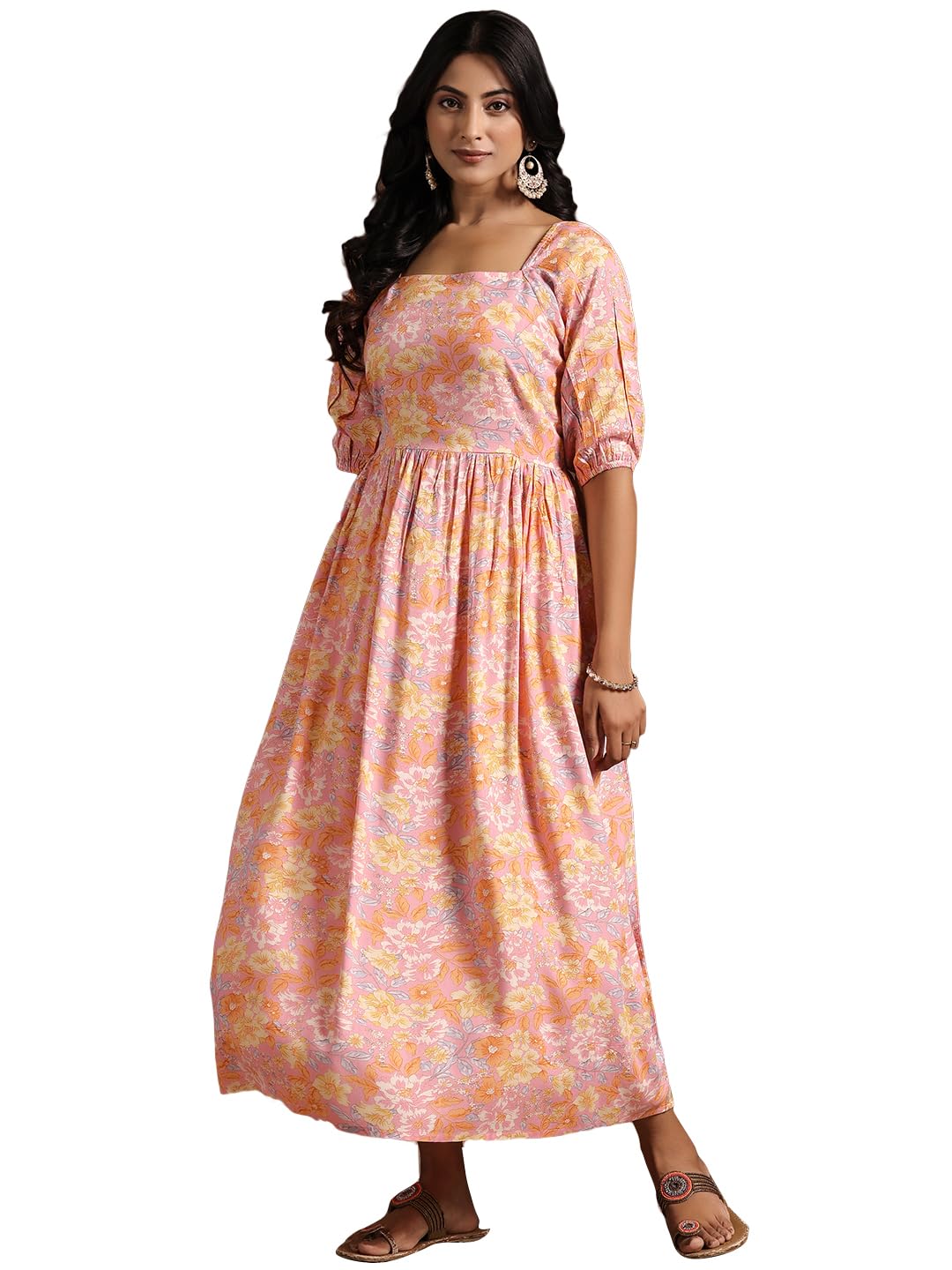 Libas WomenS Rayon Fit And Flare Maxi Dress (29080_Peach