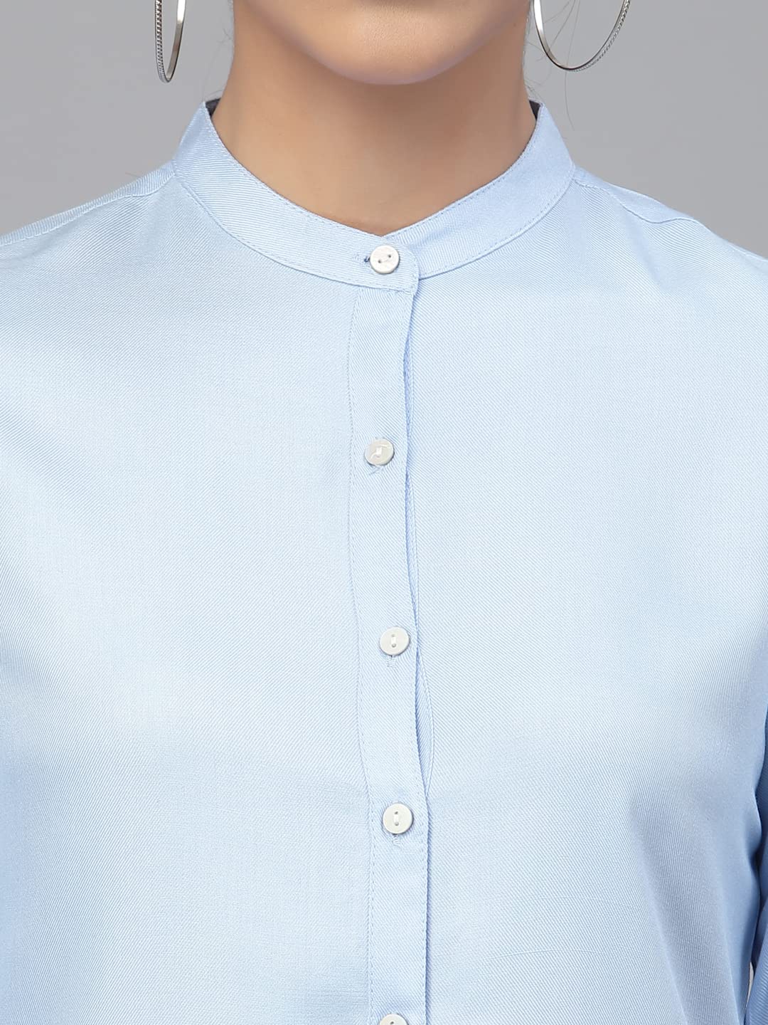 Style Quotient Women Solid Light Blue Polyester Formal Shirt