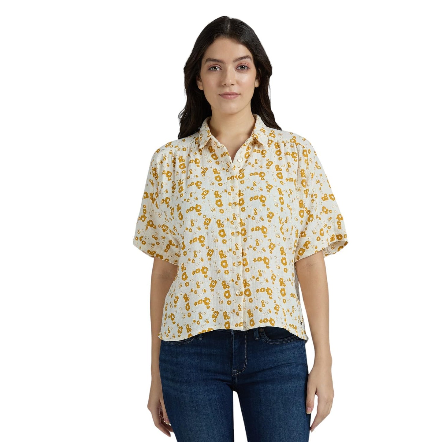 Pepe Jeans Women'S Relaxed Fit Shirt (Pl305079_Mustard Brown