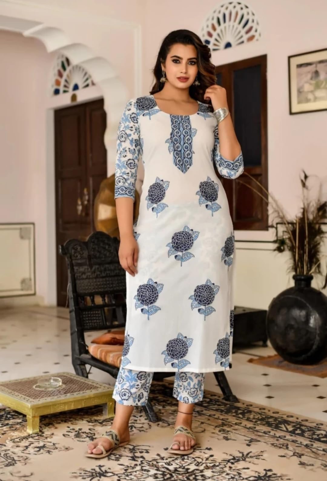 Yashika Women's Trendy Cotton Blend Straight Kurta Pant Dupatta Set with Elegant Prints - Versatile Ethnic Ensemble for Casual & Festive Occasions