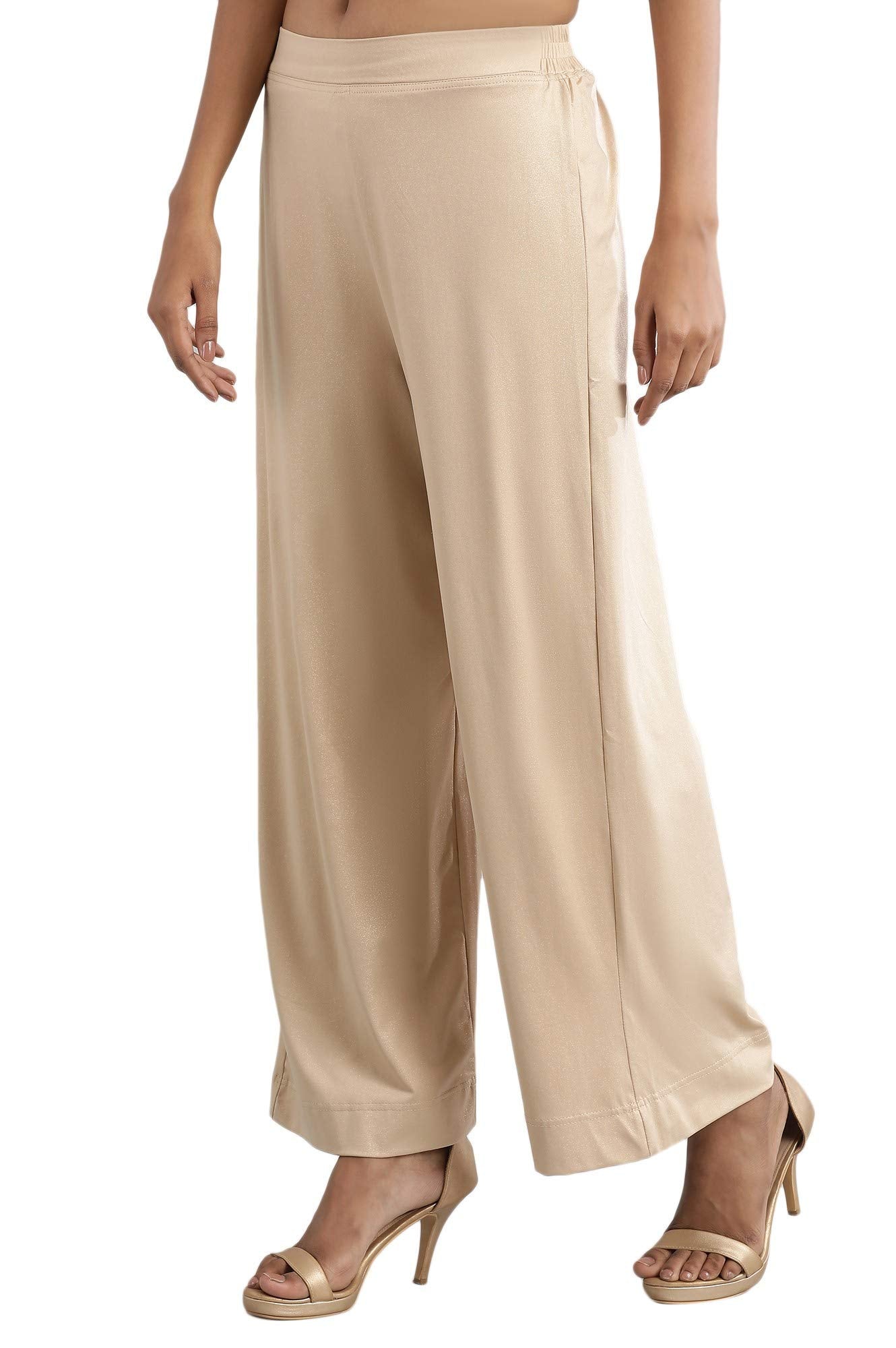 Aurelia Gold Poly Blend Solid Palazzo For Women