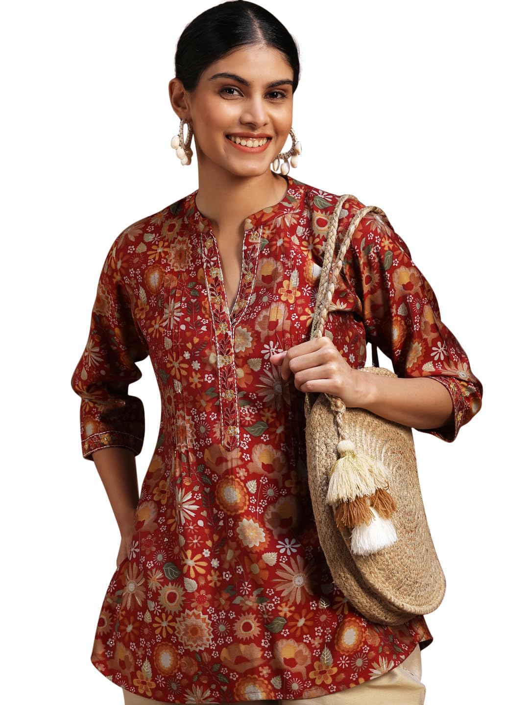 Libas WomenS Silk Blend Printed A-Line Kurtis (29110O_Red