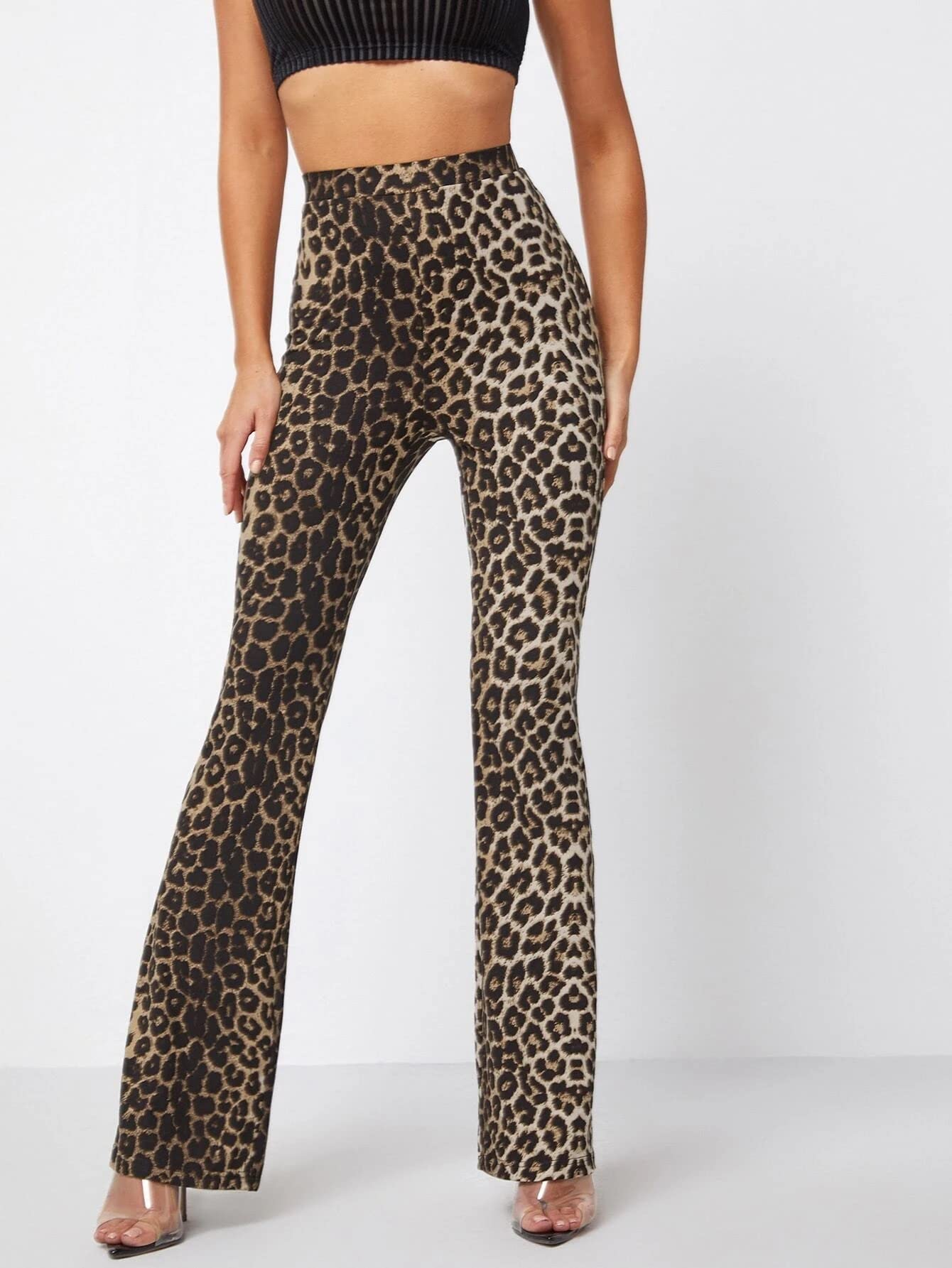 Shasmi Womens & Girls Lepard Black Lepard Print Dress Pants Stretchy Work Slacks Business Casual Office Bell-Bottom/Boot-Cut El