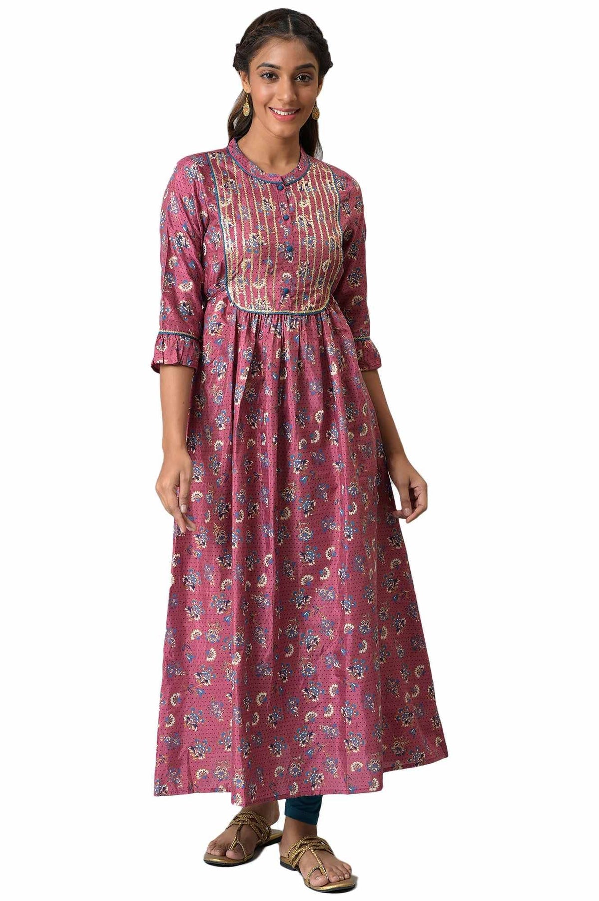 Aurelia Pink Foil Pattern Kurta with Sequins