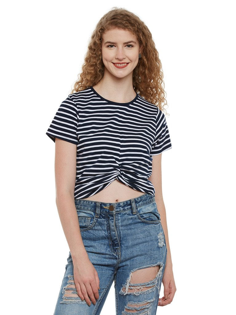 Miss Chase WomenS Striped Slim Fit Top (Mcss17Tp07-71-21-06_Navy Blue And White_X-Large)