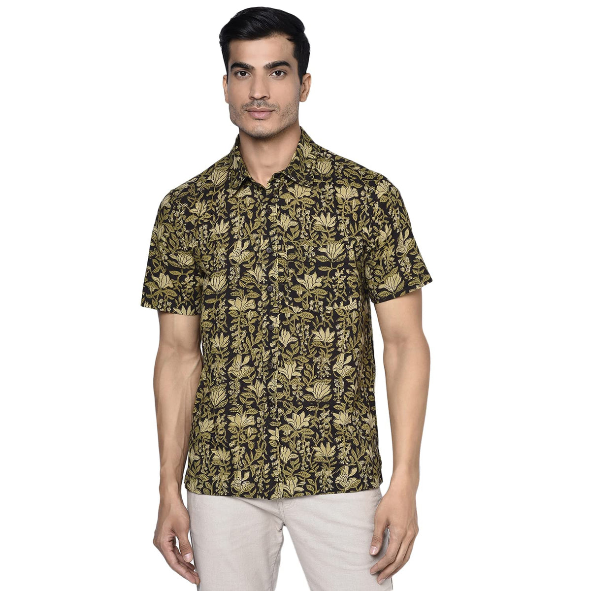 Fabindia MenS Printed Comfort Shirt_Light Green Xs