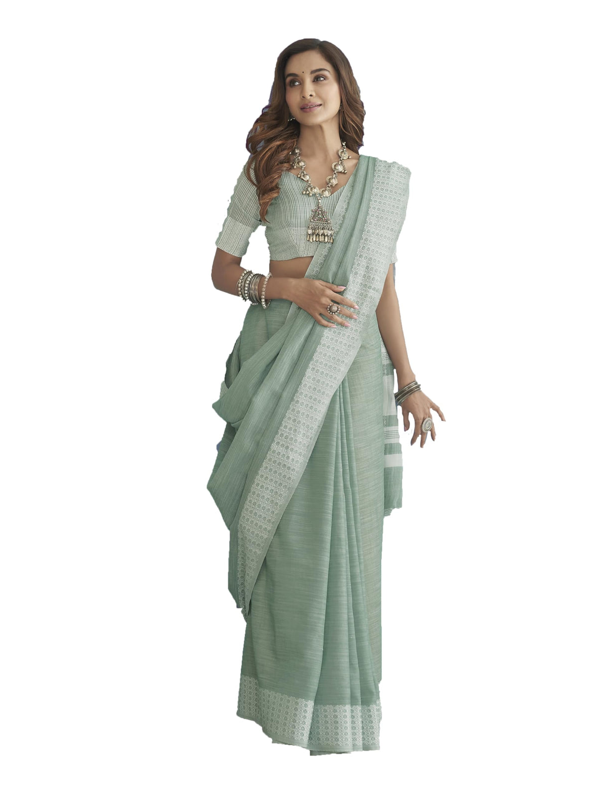 Pujia Mills WomenS Soft Linen Indian Ethnic Wear Saree Casual Wear Saree Professional Wear Women Cotton Saree Cream & Black Sar