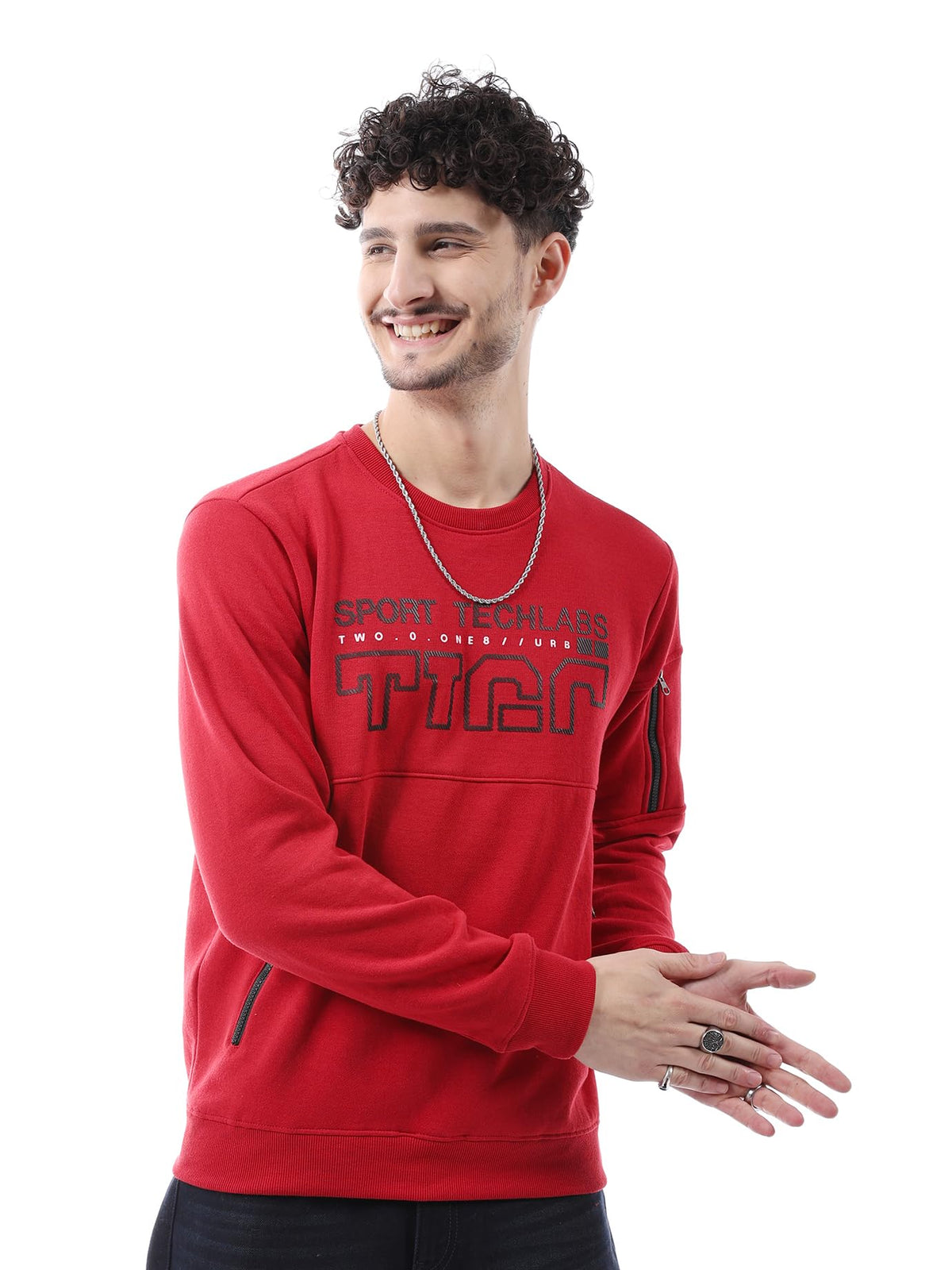 The Indian Garage Co Red Regular Fit Placement Print Long Sleeve Pull On Sweatshirt