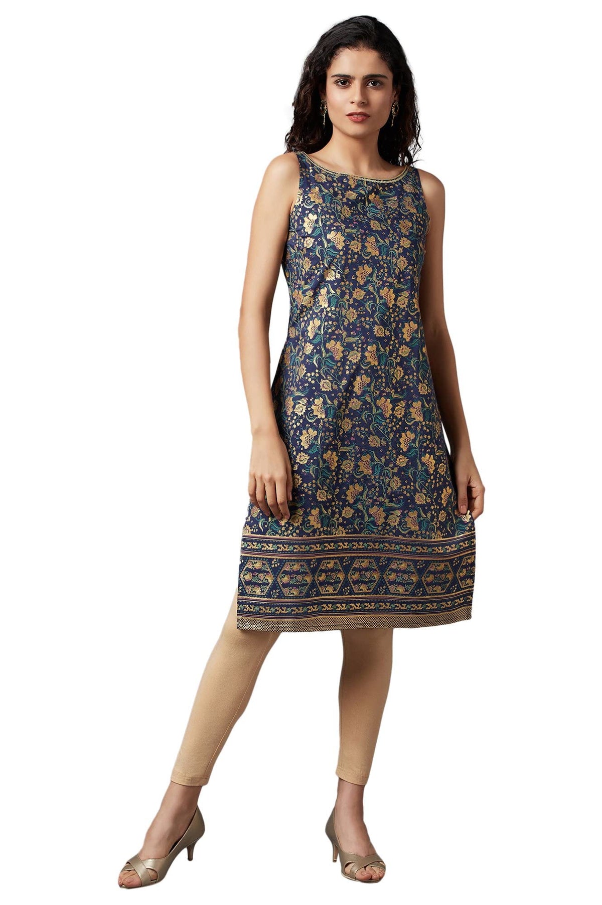Aurelia Blue Sequin Foil Regular Kurta