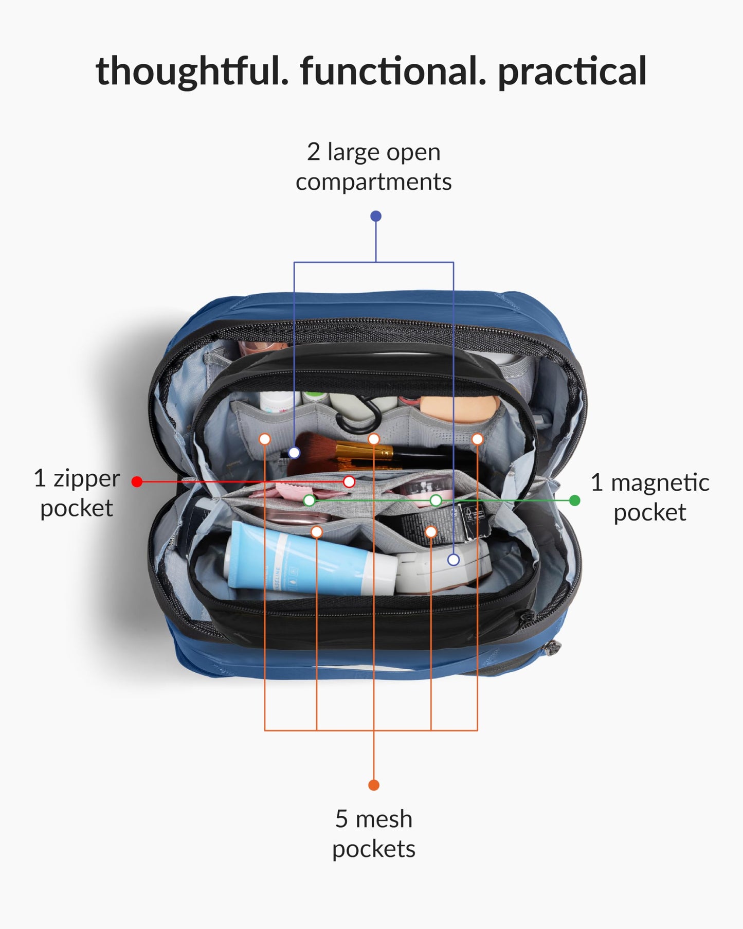 Destinio Toiletry Bag For Men And Women - Waterproof Organizer With Hanging Hook - Nylon Travel Pouch And Shaving Kit Bag For Me