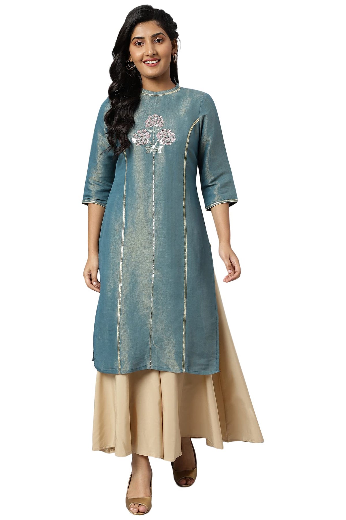 Aurelia Blue Embellished Zari Sequin Kurta For Women