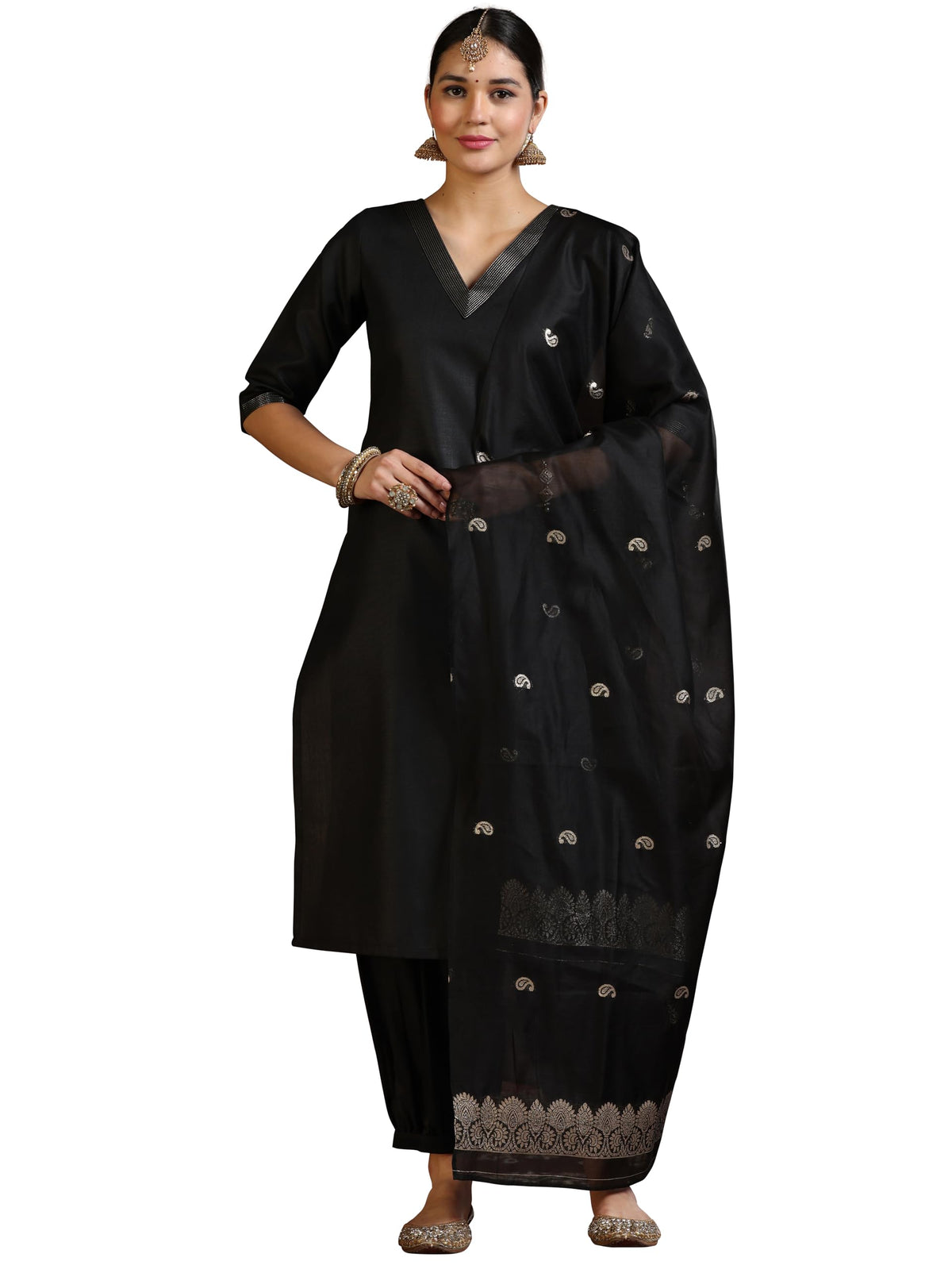 Libas WomenS Silk Blend Kurta Set (39052_Black