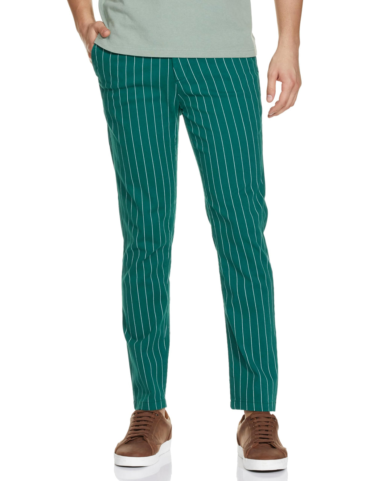 The Indian Garage Co Men Slim Fit Striped Mid-Rise Stretchable Chinos