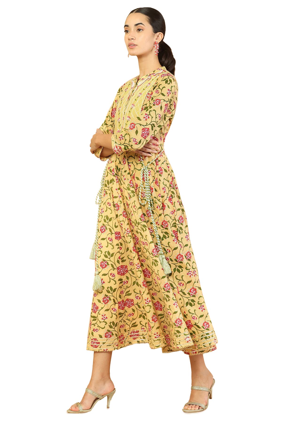 Soch Women's Cotton Angrakha Ankle Length Dress Shirt