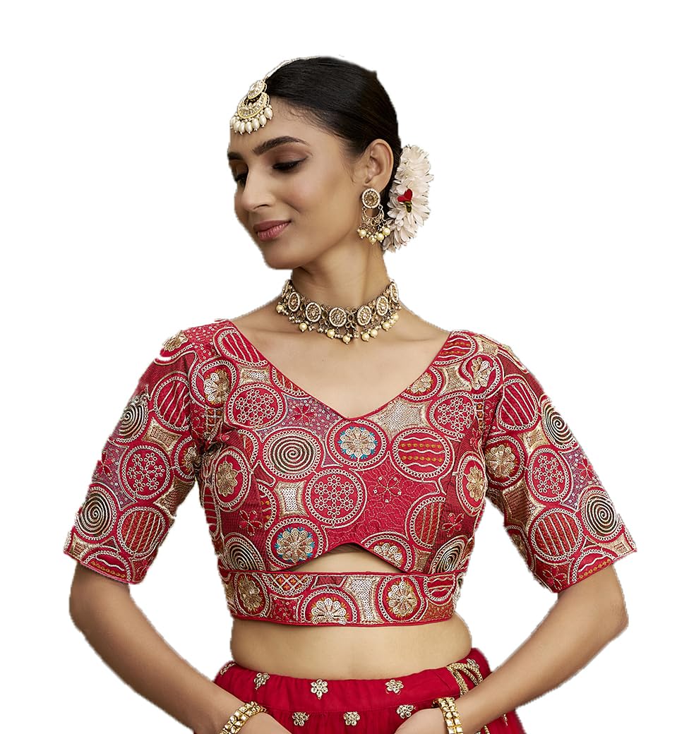 Pujia Mills WomenS Blouse Readymade Blouse Embroidery Multi Coding Gold Thread Blouses Handwork Red Color Readymade Saree Blous