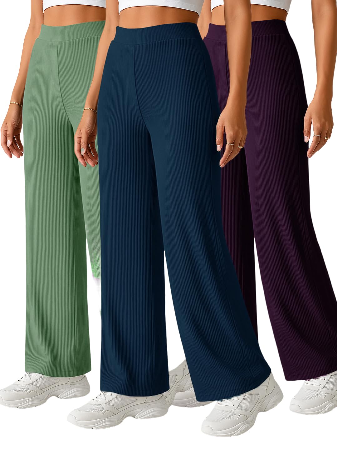 Pinkmint Womens Palazzo Pants High Waist | Wide Leg Stretchable Trousers | Elastic Waist Flared Pants | Casual, Office, Travel,
