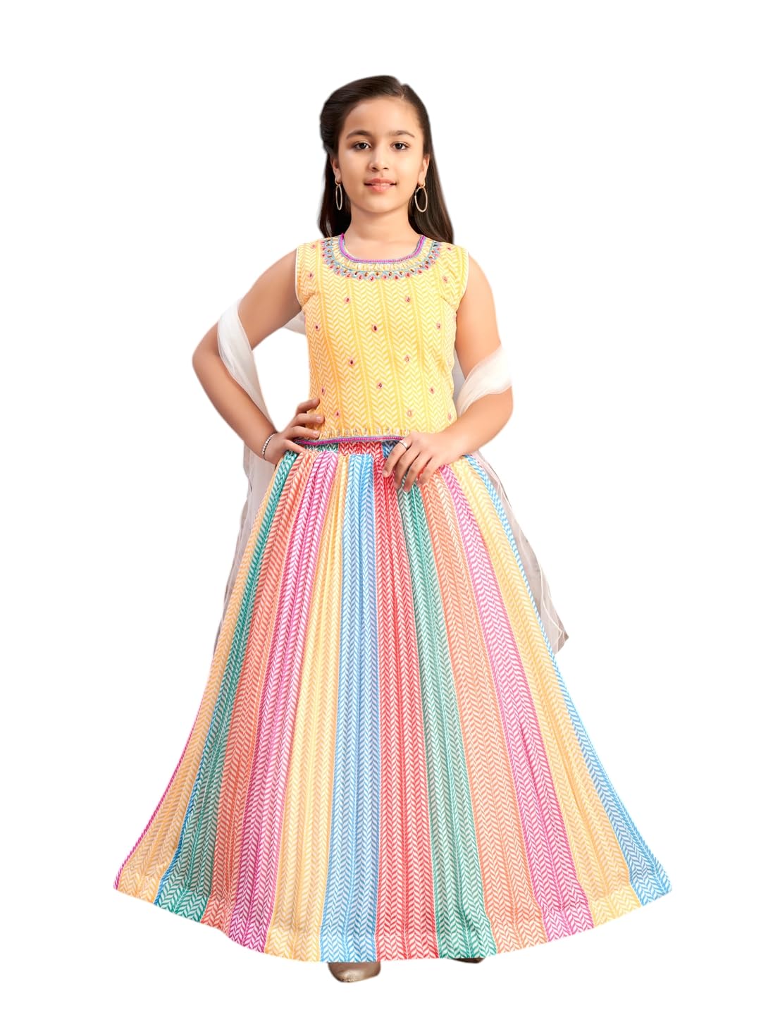 Aarika GirlS Polyester Lehenga Choli Set (Lch-38242_Yellow_12-13 Years)