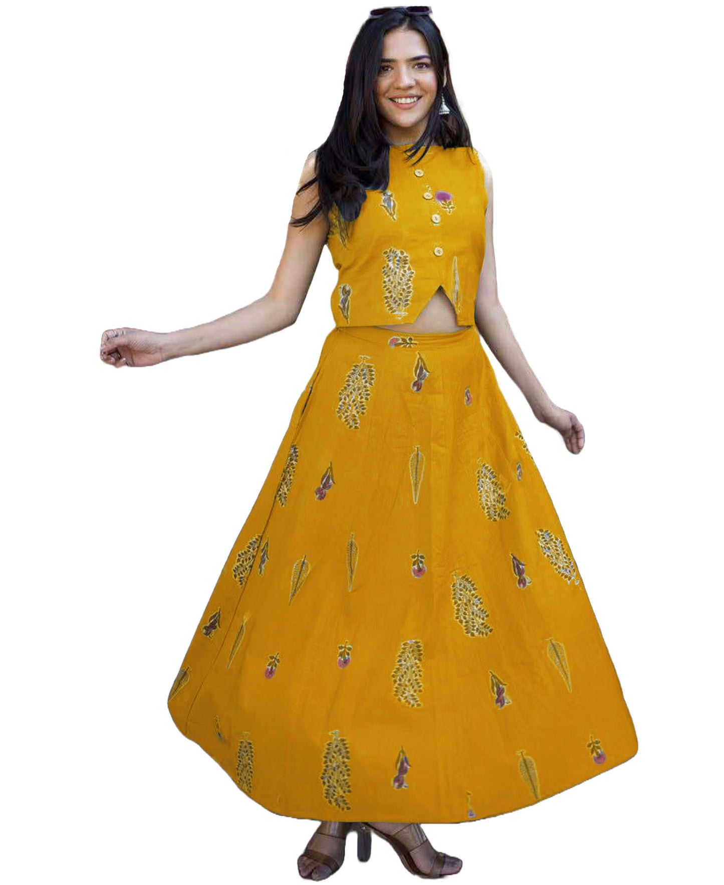 ANNI DESIGNER Women s Dress Set || Western Dress for Women || Skirt and Top Set for Women || Dress Set, Yellow, Small