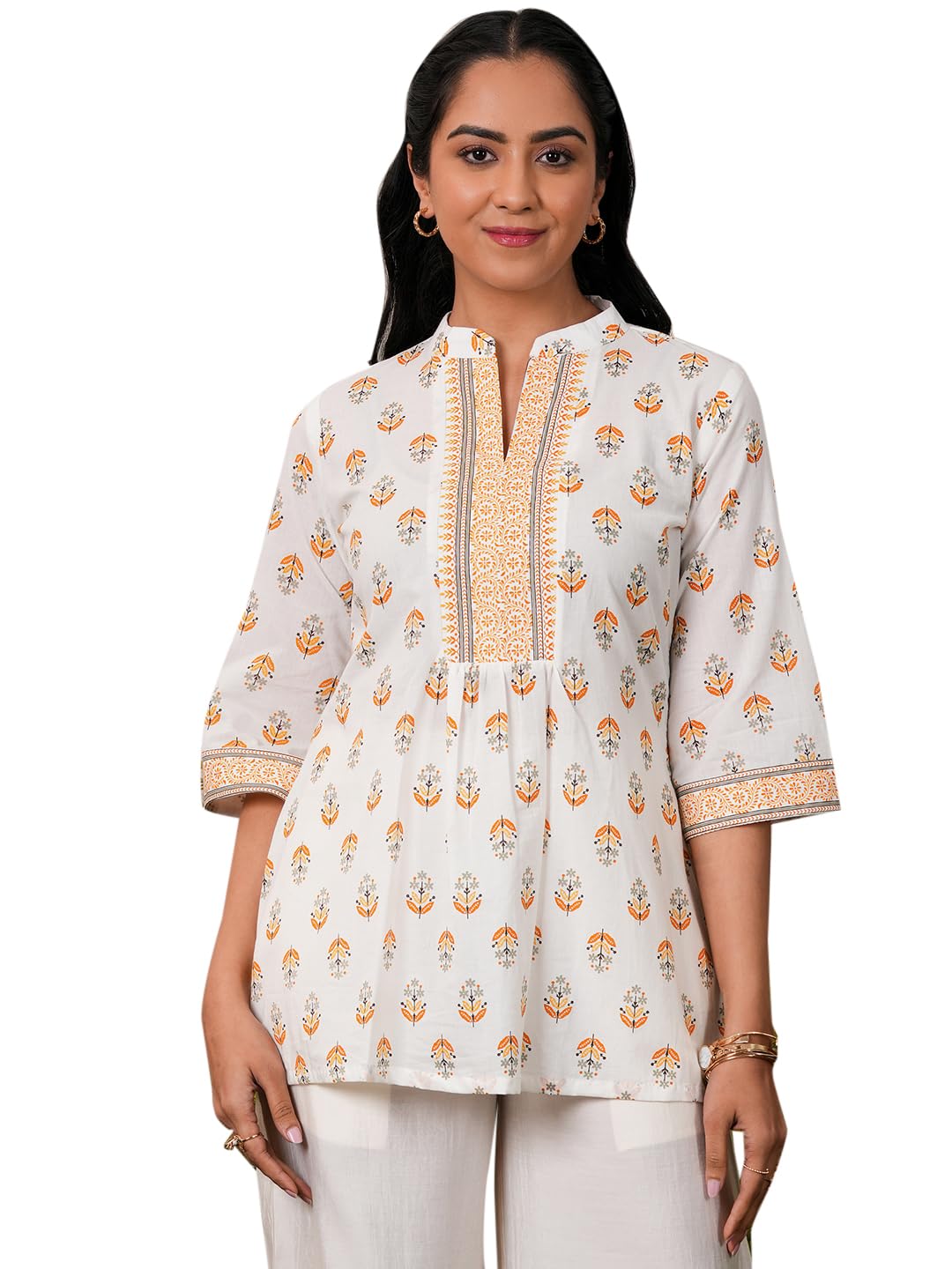 Libas WomenS Pure Cotton Printed Straight Kurtis (26866_White