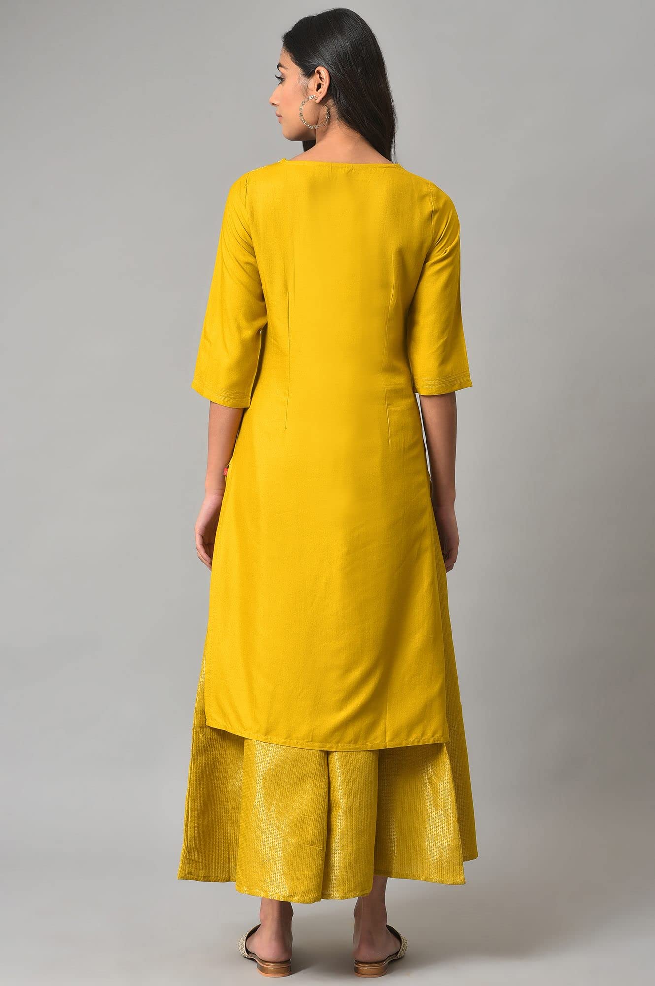 W for Woman Yellow Dobby Festive Kurta