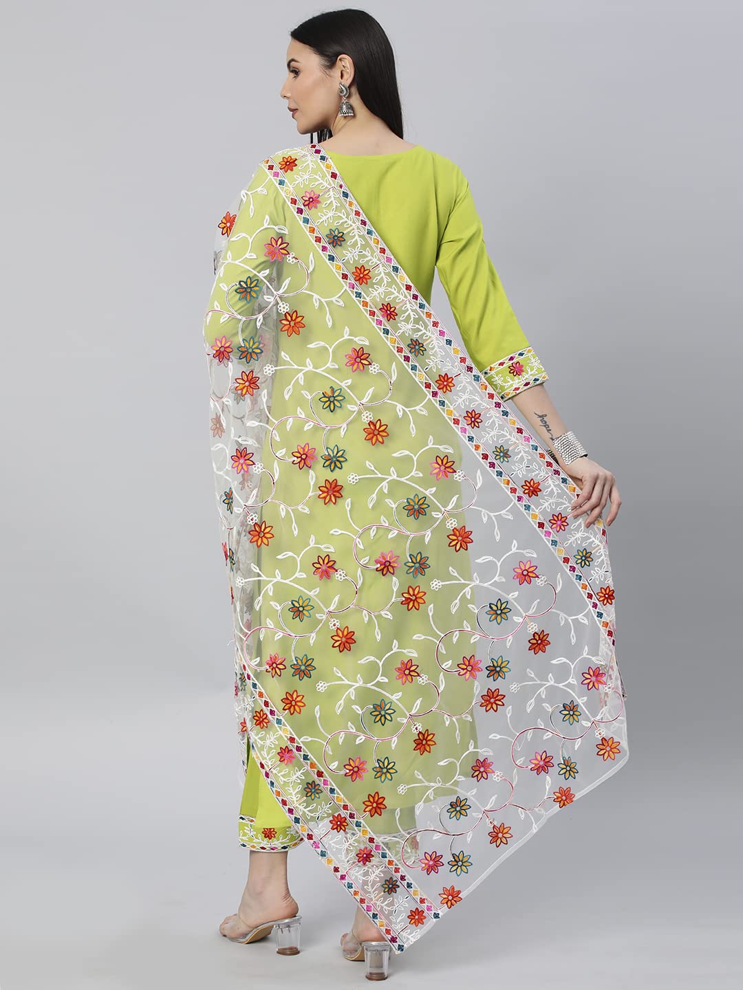 ANNI DESIGNER Women's Cotton Blend Solid Straight Kurta with Pant & Dupatta (SOFA-PARROT)